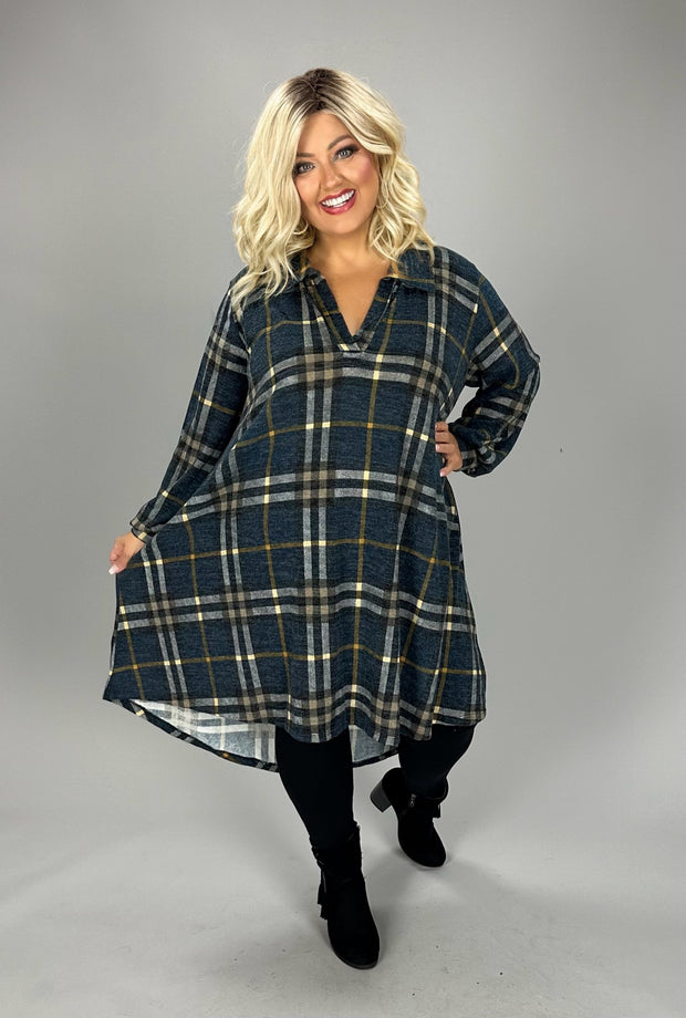 53 PLS {You Autumn Know} Teal Plaid Top W Collar EXTENEDED PLUS SIZE 4X 5X 6X