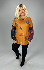 SALE!! 1-37 PLS-A {Cactus Fever} Mustard Print Top SALE!! PLUS SIZE 1X 2X 3X