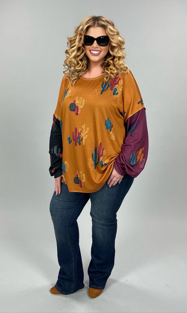 SALE!! 1-37 PLS-A {Cactus Fever} Mustard Print Top SALE!! PLUS SIZE 1X 2X 3X