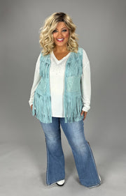 44 OT [Lace & Denim Girl} VOCAL Aqua Fringed Lace Vest PLUS SIZE 1X 2X 3X