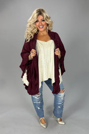 SALE!! 11 OT {Surreal Feeling} Burgundy Cardigan w/ Ruffle Details ONE SIZE