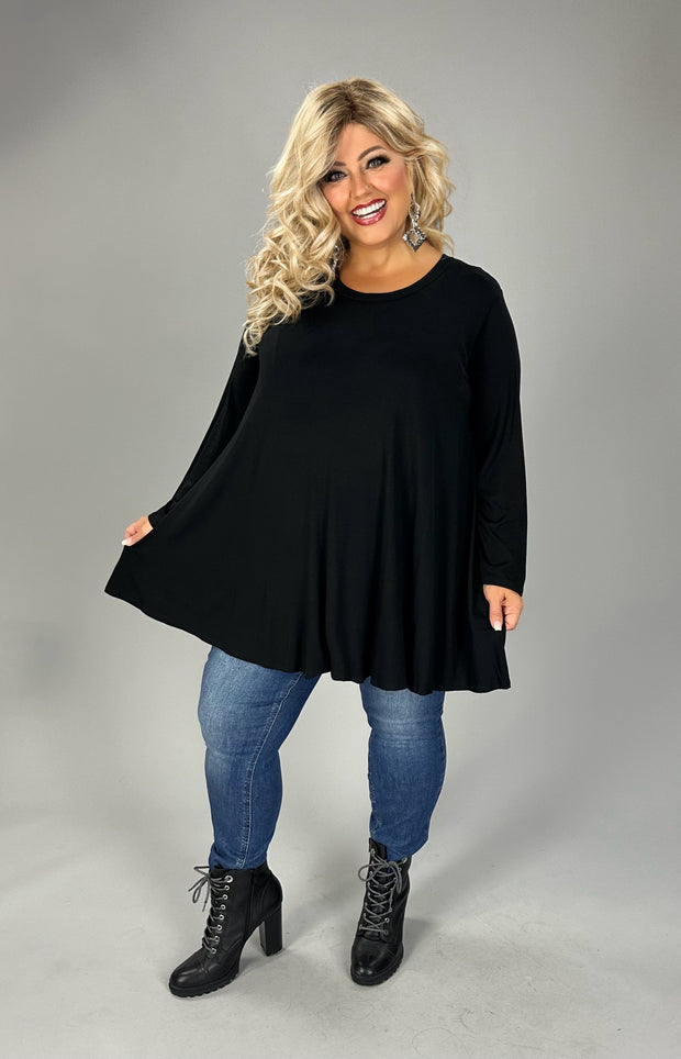 1-1-44 SLS {Night Views} Black Round Hem & Neck Tunic  CURVY BRAND!!! EXTENDED PLUS SIZE XL 2X 3X 4X 5X 6X (May Size Down 1 Size)