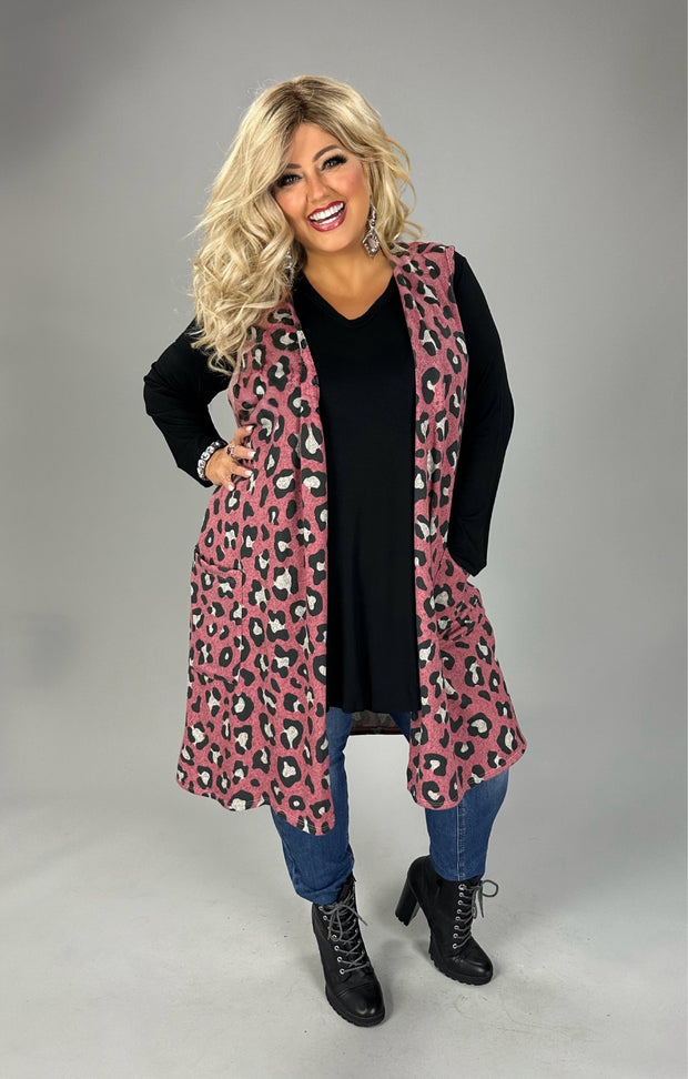 86 OT {Met Someone New} Pink Leopard Print Vest W/ Pockets EXTENDED PLUS 3X 4X 5X