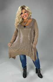 66 SD {Swing With Me} VOCAL Mocha Rhinestone V-Neck Top PLUS SIZE XL 2X 3X