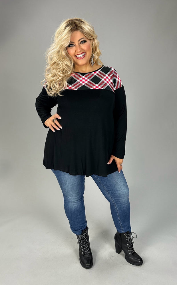 1-34 CP {Feeling Social} Black/Red Print Long Sleeve Top PLUS SIZE 1X 2X 3X