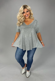 88 SSS {Radiant As Always} VOCAL Grey Rhinestone V-Neck Top PLUS SIZE XL 2X 3X