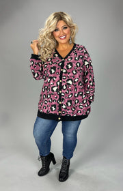 93 OT {Pretty Ideal} Pink Leopard V-Neck Top w/ Buttons Detail PLUS SIZE XL 2X 3X