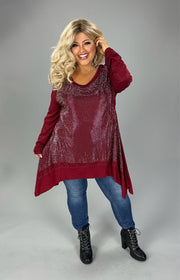 1-64 SD {Swing With Me} VOCAL Burgundy Rhinestone V-Neck Top PLUS SIZE XL 2X 3X