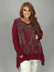 1-64 SD {Swing With Me} VOCAL Burgundy Rhinestone V-Neck Top PLUS SIZE XL 2X 3X