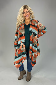 SALE!! 52 OT {El Paso Evenings} Orange & Blue Aztec Print Cardigan