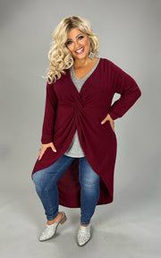 1-1 LD-T {Let Love Guide You} Burgundy High/Low Twist Tunic PLUS SIZE 1X 2X 3X