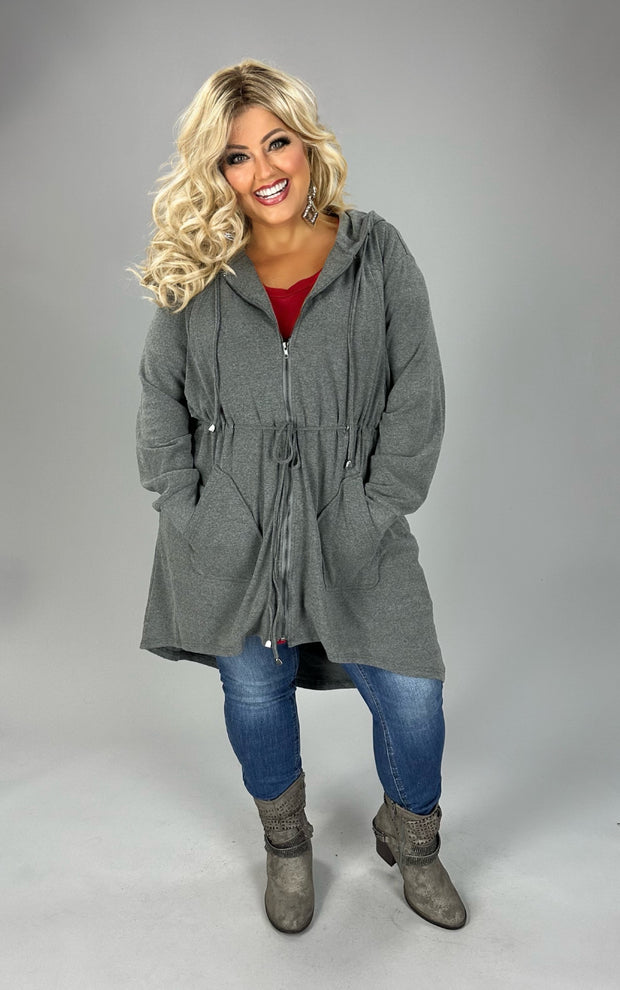 1-61 OT {What To Say} Gray Zip Up Jacket w Pockets PLUS SIZE 3X