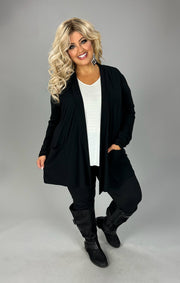 1-44 OT {All At Once} Black Cardigan w/Front Pockets PLUS SIZE 1X 2X 3X