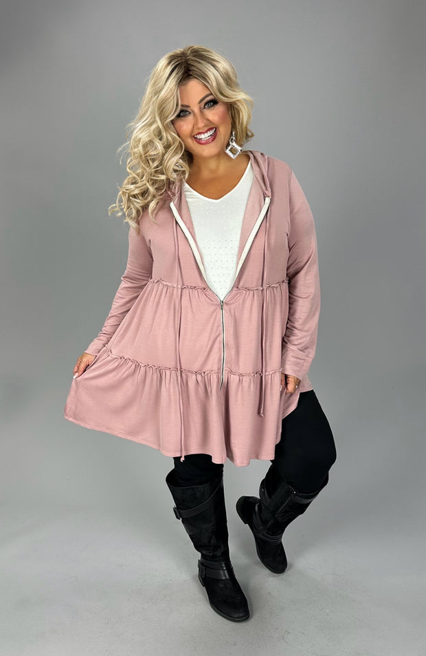 32 OT {Love Unscripted} Dusty Pink Tiered Jacket w Hood PLUS SIZE 1X 2X 3X