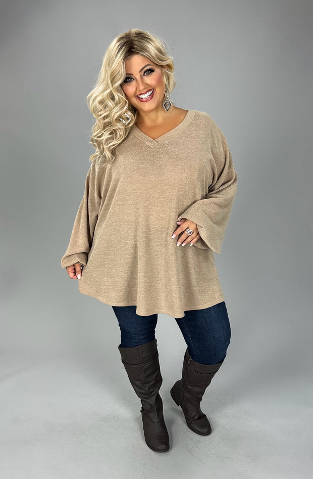 39 SLS {Lost For Words} Taupe V-Neck Top EXTENDED PLUS SIZE 4X 5X 6X