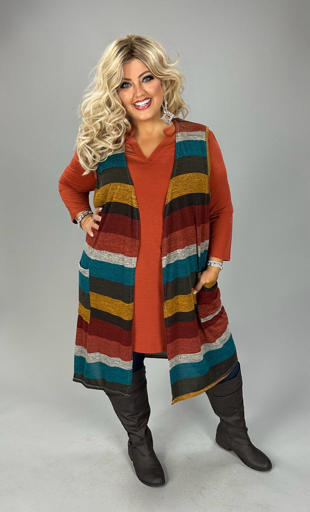 SALE!! 1-15 OT {Can't Be Bested} Multi-Color Striped Vest W/ Pockets EXTENDED PLUS SIZE 1X 2X 3X 4X 5X 6X