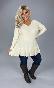 1-49 SD {Seasonal Sophistication} VOCAL Cream Waffle Knit Top w Ruffle PLUS SIZE XL 2X 3X