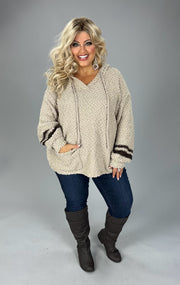 41 HD-G {Give It A Whirl} Mocha Knit Hoodie w/Pocket PLUS SIZE 1X 2X 3X