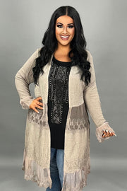 1-48 OT [Need You Back} VOCAL Mocha Waffle Knit & Lace Cardigan PLUS SIZE 1X 2X 3X