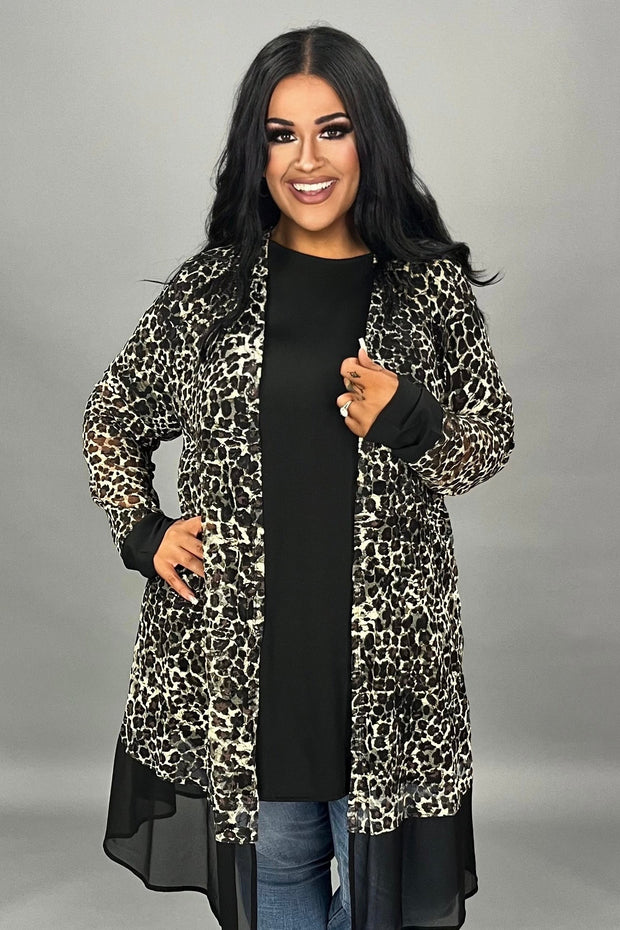 42 OT {Good Directions} VOCAL Leopard Print Lace & Black Cardigan PLUS SIZE XL 2X 3X