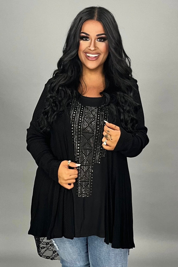 1-36 OT {Gaining Popularity} VOCAL Black Cardigan w/ Lace Back Detail PLUS SIZE 1X 2X 3X