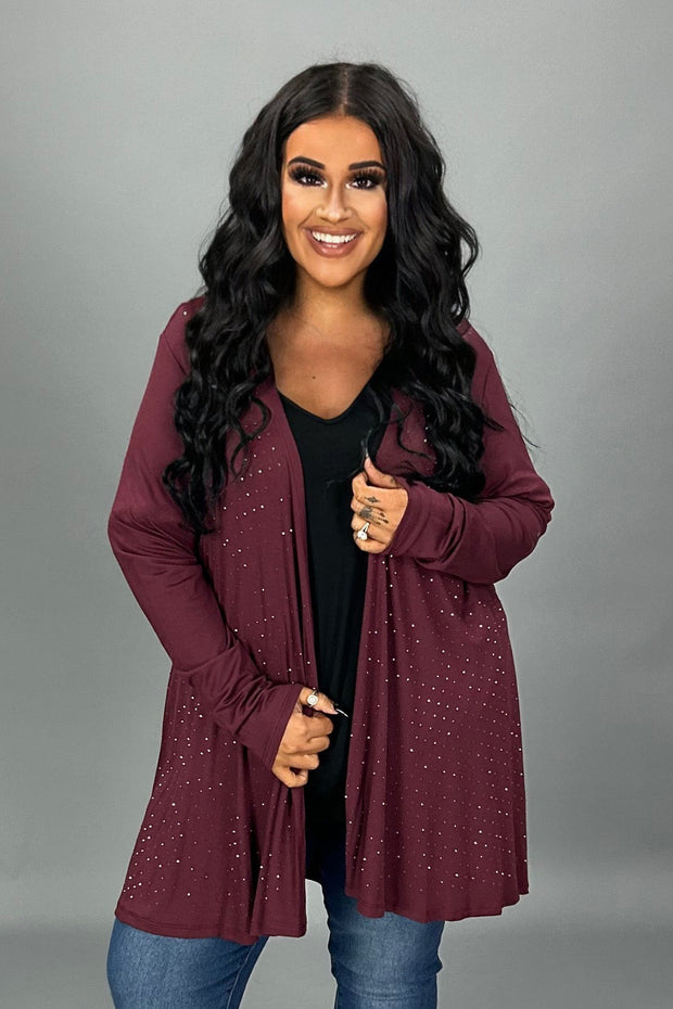 38 OT {Hitting It Off} VOCAL Plum Cardigan w/ Rhinestone Detail PLUS SIZE XL 2X 3X