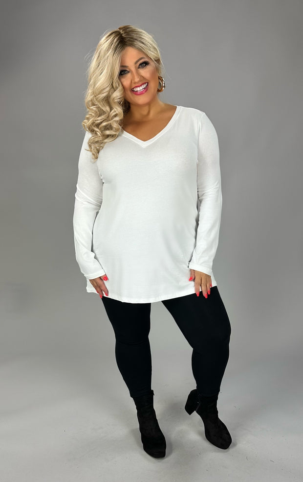 88 SLS-J {Keeping It Together} Ivory Long Sleeve V-Neck Top PLUS SIZE 1X 2X 3X