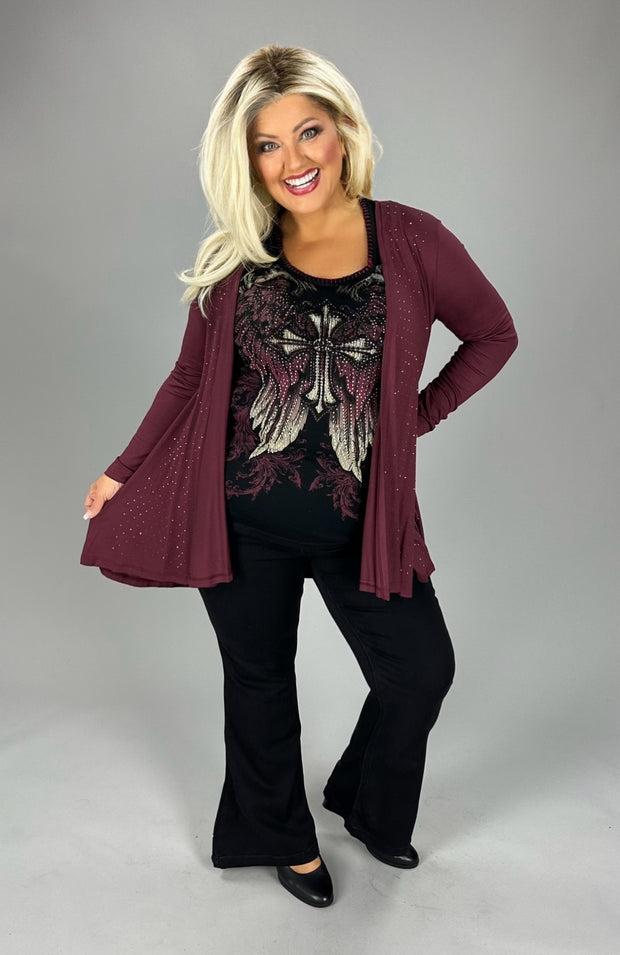 45 OT {Moving Too Fast} VOCAL Deep Plum Cardigan w/Studs PLUS SIZE XL 2X 3X