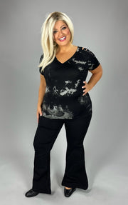 91 OS {Good Day} VOCAL Black Tie Dye Ladder Sleeve V-Neck Top PLUS SIZE XL 2X 3X