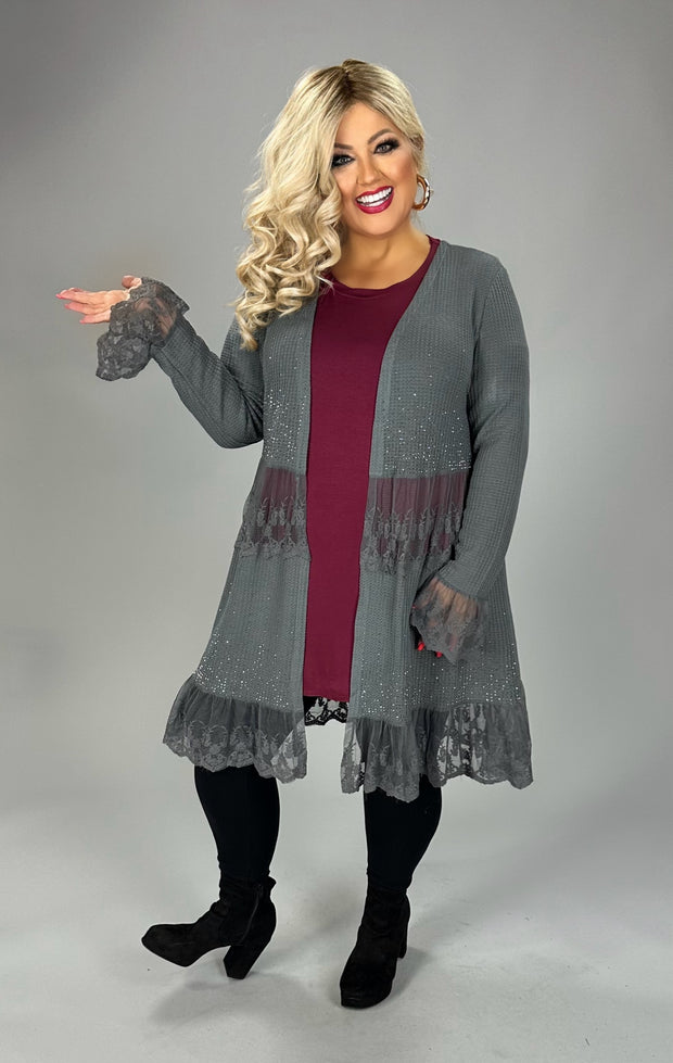 SALE!! 13 OT {Need You Back} VOCAL Charcoal Waffle Knit & Lace Cardigan PLUS SIZE XL 2X 3X