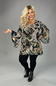 78 PQ {My Signature Look} Black/Purple Paisley Ruffle Sleeve Top EXTENDED PLUS 4X 5X 6X