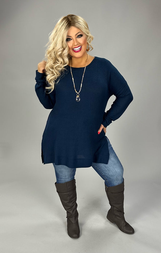 SALE!! 82 SLS-D {Speak Truth} Midnight Navy Waffle Knit Top SALE!! PLUS SIZE 1X 2X 3X