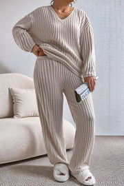 1-47 SET {Set For Compliments} Cozy Oatmeal Ribbed Loungewear PLUS SIZE 3X