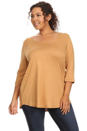 37 SQ {Finally On Time} Taupe Scoop Neck Top PLUS SIZE 1X 2X 3X