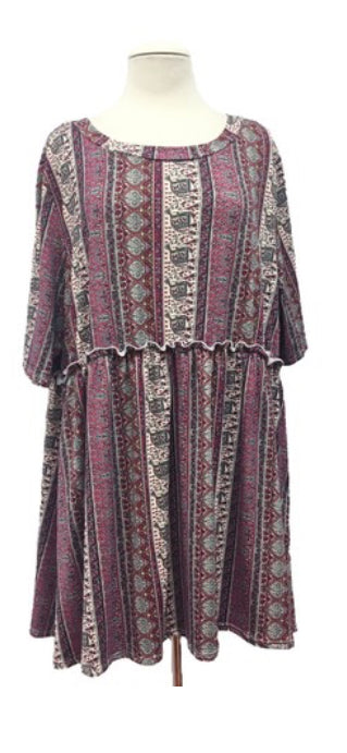 1-99 PSS {Change Of Pace} Burgundy/Taupe Printed Stripe Top EXTENDED PLUS SIZE 4X 5X 6X