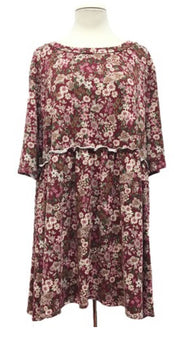 SALE!! 13 PSS {Wine & Dine} Wine/Brown Floral Print Babydoll Top EXTENDED PLUS SIZE 4X 5X 6X