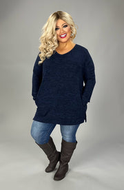 50 SLS {Just Being Myself} Navy Oversized V-Neck  Sweatshirt PLUS SIZE 1X 2X 3X