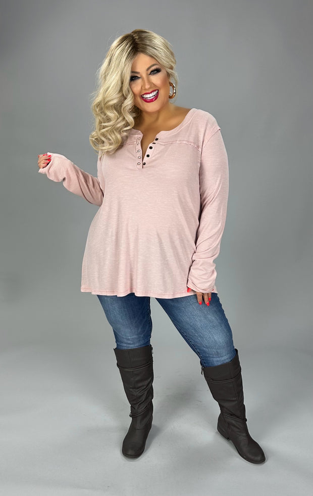 SALE!! 17 SLS {Hit The Ground Running} Dusty Blush Top w/Snaps PLUS SIZE 1X 2X 3X