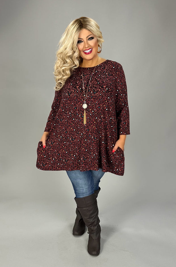 31 PQ {Fervently Fierce} Burgundy Leopard Print Top EXTENDED PLUS SIZE 3X 4X 5X