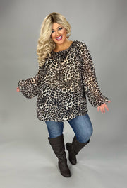 40 PLS {In A Rush} Brown Cheetah Print Drawsting Top PLUS SIZE 1X 2X 3X