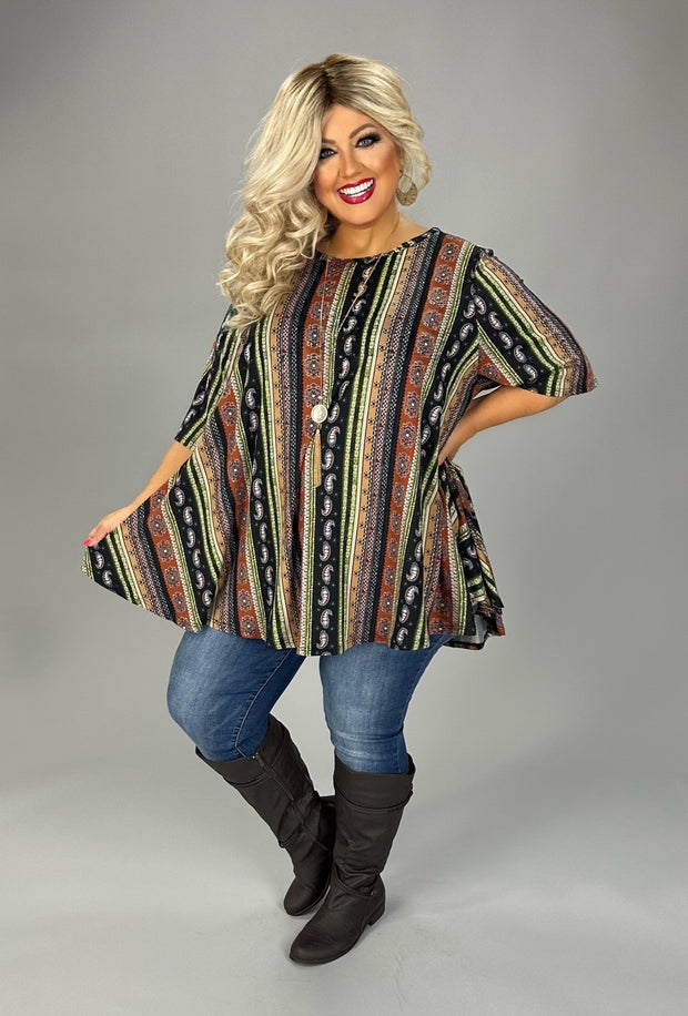 25 PSS {Sending My Love} Black/Brown Striped Paisley Top EXTENDED PLUS SIZE 4X 5X 6X