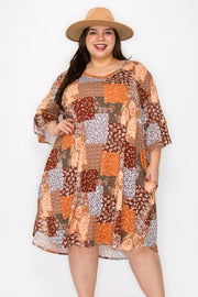 30 PQ {Addicted to Fashion} Brown Mixed Print Patchwork Dress EXTENDED PLUS SIZE 4X 5X 6X