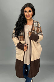 20 OT {Seasonal Shift} Brown Plaid Taupe Long Duster PLUS SIZE 1X 2X 3X