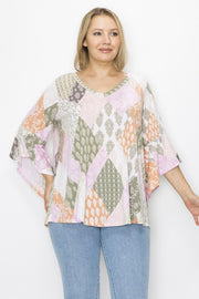 20 PQ {Just Getting Started} Olive/Pink Patchwork Top CURVY BRAND!!! EXTENDED PLUS SIZE 4X 5X 6X