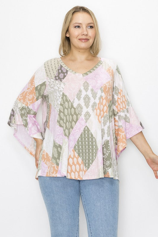 20 PQ {Just Getting Started} Olive/Pink Patchwork Top CURVY BRAND!!! EXTENDED PLUS SIZE 4X 5X 6X