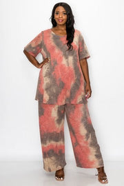 46 SET {The World Is Mine} Mauve Ribbed Tie Dye Pant Set CURVY BRAND!!!  EXTENDED PLUS SIZE 3X 4X 5X 6X  (May Size Down 1 Size)