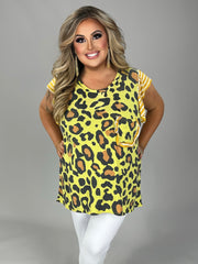 74 CP-D {The Jeanette} Mustard Animal Print Top Ruffle Slv PLUS SIZES 1X 2X 3X