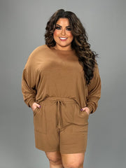 21 SET-I {The Good Life} Camel Long Sleeve Short Set PLUS SIZE 1X 2X 3X