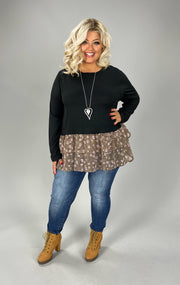 SALE!! 24 CP {Piece Together} Black Top w/Mocha Floral Ruffle PLUS SIZE 1X 2X 3X