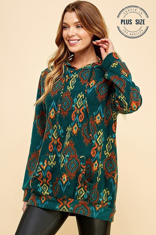 66 HD {Just Another Day} Teal/Orange Printed Hoodie PLUS SIZE 1X 2X 3X